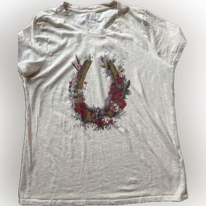 Lucky Brand Cream Tee with Floral Horseshoe Design